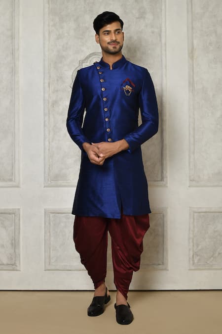 Aryavir Malhotra Asymmetric Button Detail Sherwani With Dhoti Pant 