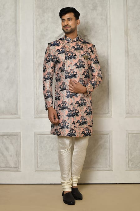 Aryavir Malhotra Floral Pattern Sherwani With Churidar 