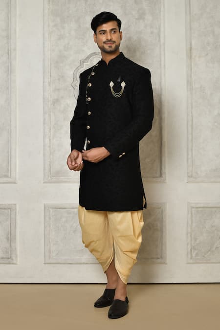 Aryavir Malhotra Tonal Leaf Pattern Sherwani With Dhoti Pant 