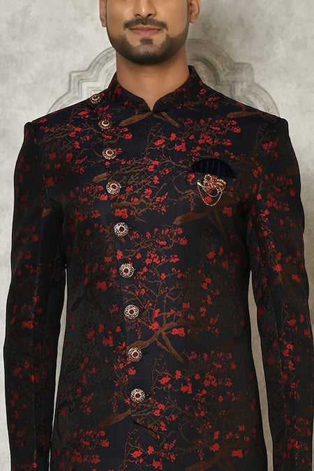 Arihant Rai Sinha Multi Color Jacquard Brooches Floral Branch Pattern Sherwani Online at Aza Fashions Arihant Rai Sinha_Multi Color Jacquard Brooches Floral Branch Pattern Sherwani _Online_at_Aza_Fashions