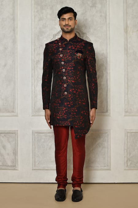 Buy_Arihant Rai Sinha_Multi Color Jacquard Brooches Floral Branch Pattern Sherwani _Online_at_Aza_Fashions
