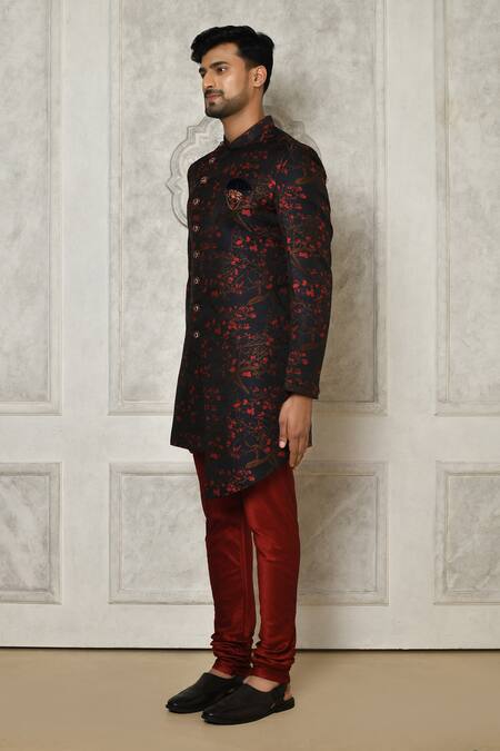 Shop_Arihant Rai Sinha_Multi Color Jacquard Brooches Floral Branch Pattern Sherwani _Online_at_Aza_Fashions