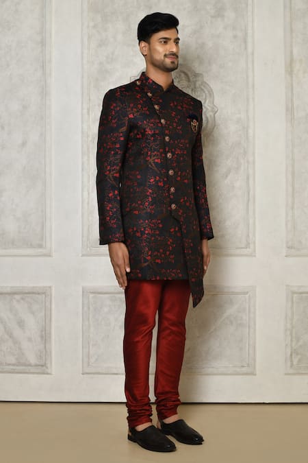 Arihant Rai Sinha_Multi Color Jacquard Brooches Floral Branch Pattern Sherwani _at_Aza_Fashions