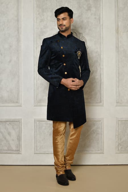 Aryavir Malhotra Velvet Paisley Sherwani With Churidar 