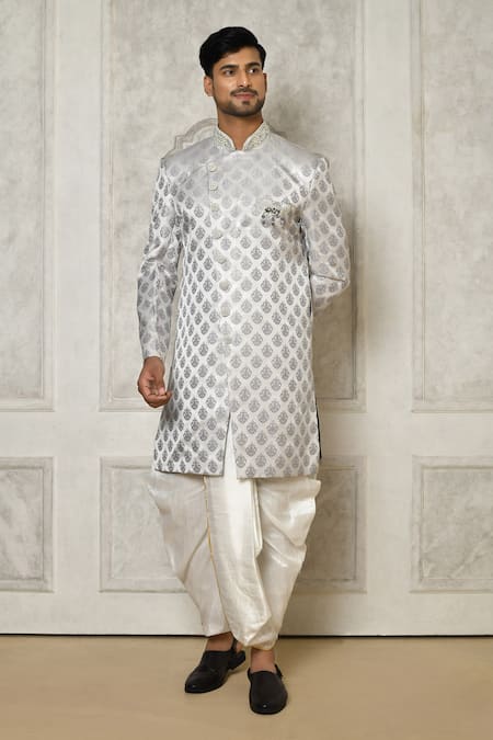 Aryavir Malhotra Swirl Pattern Asymmetric Sherwani With Dhoti Pant 