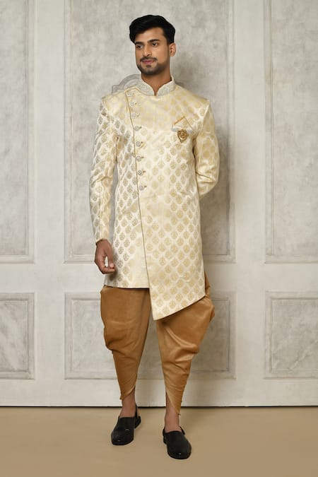 Aryavir Malhotra Swirl Pattern Asymmetric Panelled Sherwani With Dhoti Pant 