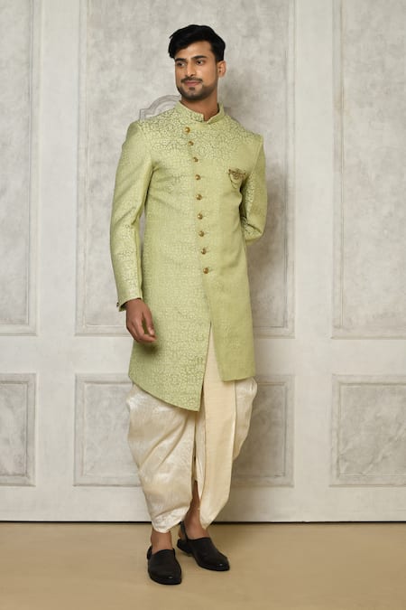 Aryavir Malhotra Woven Victorian Pattern Sherwani With Dhoti Pant 