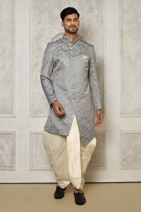 Aryavir Malhotra Woven Floral Jaal Sherwani With Dhoti Pant 