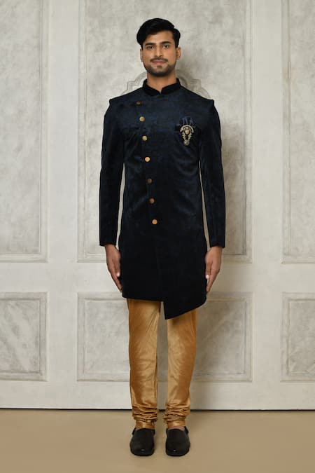 Buy_Arihant Rai Sinha_Blue Velvet Digital Print Sherwani _Online_at_Aza_Fashions