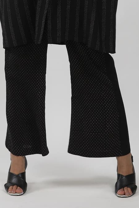 Shop_Krishna Mehta_Black Modal Printed Geometric Bell Bottom Pant_Online_at_Aza_Fashions
