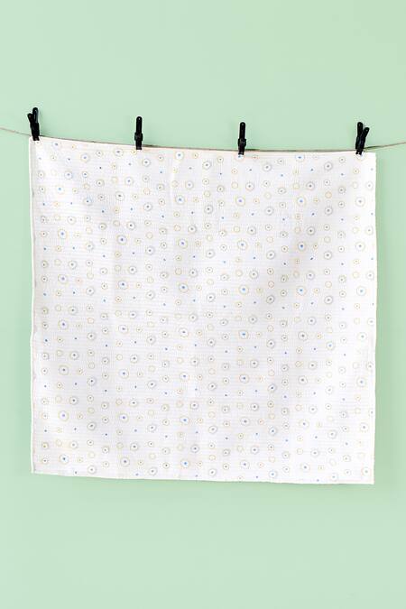 Shop_Jaipur Gate_White Muslin Printed Evil Eye Hand Baby Dohar_at_Aza_Fashions