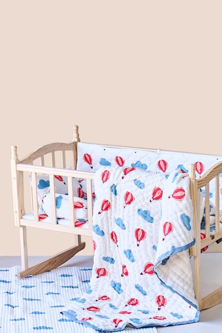 Jaipur Gate Hot Air Balloon & Cloud Print Baby Cot Set 