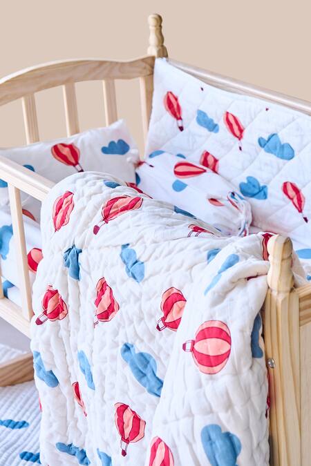 Buy_Jaipur Gate_White Muslin Printed Hot Air Balloon And Cloud Baby Cot Set