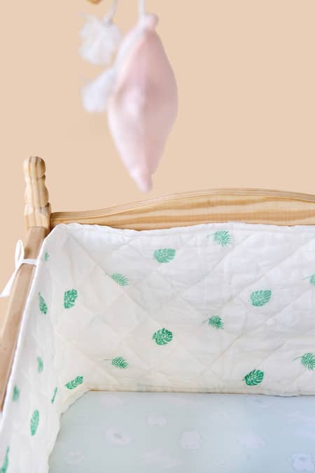 Shop_Jaipur Gate_White Muslin Printed Flamingo And Leaves Baby Bed Bumper 2 Pcs Set_Online_at_Aza_Fashions