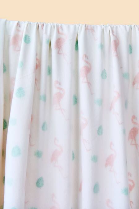 Shop Jaipur Gate White Muslin Printed Flamingo And Leaves Baby Dohar at Aza Fashions Shop_Jaipur Gate_White Muslin Printed Flamingo And Leaves Baby Dohar_at_Aza_Fashions
