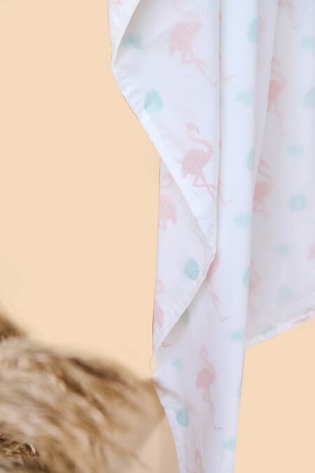 Jaipur Gate White Muslin Printed Flamingo And Leaves Baby Dohar Online at Aza Fashions Jaipur Gate_White Muslin Printed Flamingo And Leaves Baby Dohar_Online_at_Aza_Fashions