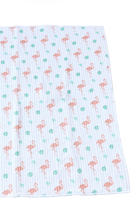 Jaipur Gate White Muslin Printed Flamingo And Leaves Baby Playmat Online at Aza Fashions Jaipur Gate_White Muslin Printed Flamingo And Leaves Baby Playmat_Online_at_Aza_Fashions