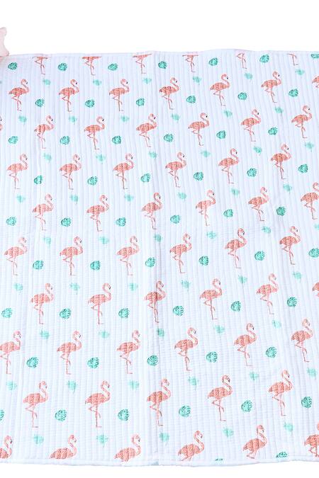 Shop Jaipur Gate White Muslin Printed Flamingo And Leaves Baby Playmat Online at Aza Fashions Shop_Jaipur Gate_White Muslin Printed Flamingo And Leaves Baby Playmat_Online_at_Aza_Fashions