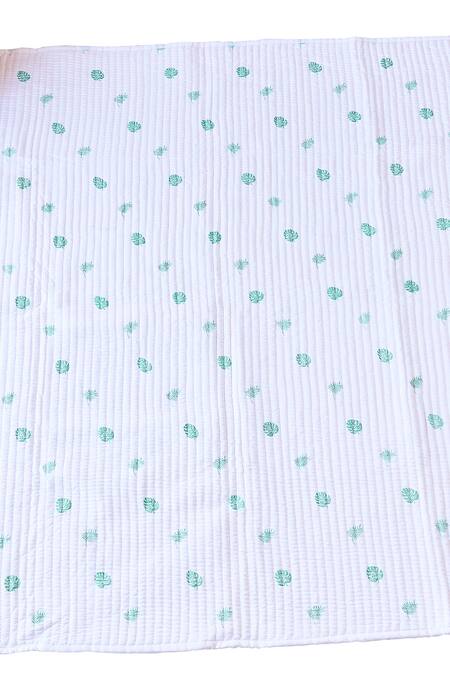 Jaipur Gate White Muslin Printed Flamingo And Leaves Baby Playmat at Aza Fashions Jaipur Gate_White Muslin Printed Flamingo And Leaves Baby Playmat_at_Aza_Fashions