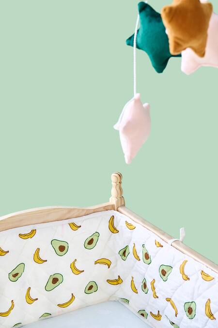 Jaipur Gate_White Muslin Printed Avocado And Banana Baby Bed Bumper 2 Pcs Set_Online_at_Aza_Fashions