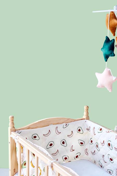 Buy_Jaipur Gate_White Muslin Printed Avocado And Banana Baby Bed Bumper 2 Pcs Set_Online_at_Aza_Fashions