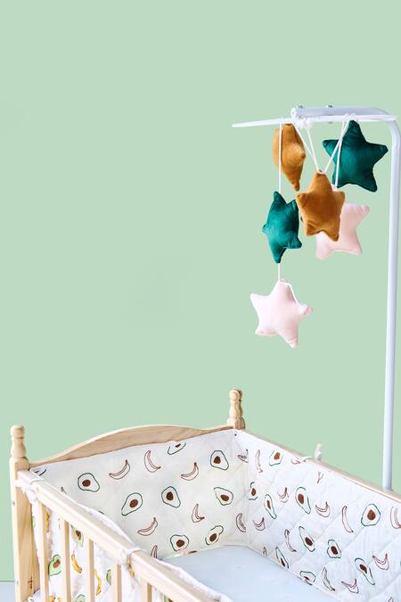 Jaipur Gate_White Muslin Printed Avocado And Banana Baby Bed Bumper 2 Pcs Set_at_Aza_Fashions