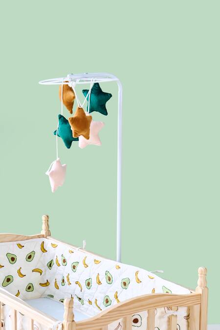 Buy_Jaipur Gate_White Muslin Printed Avocado And Banana Baby Bed Bumper 2 Pcs Set