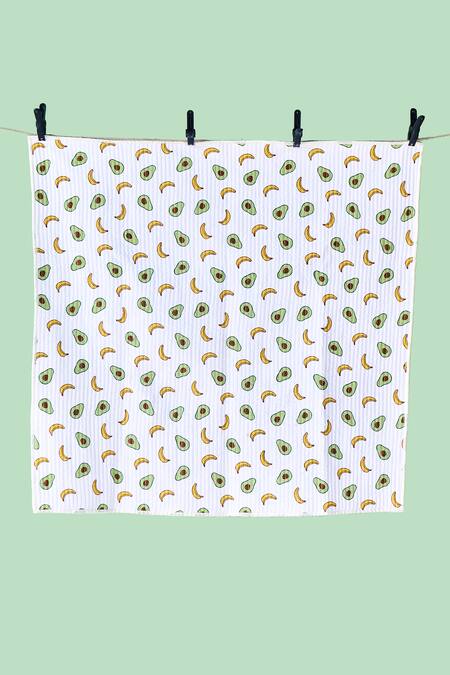 Shop Jaipur Gate White Muslin Printed Avocado And Banana Baby Playmat at Aza Fashions Shop_Jaipur Gate_White Muslin Printed Avocado And Banana Baby Playmat_at_Aza_Fashions