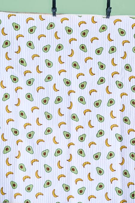 Shop Jaipur Gate White Muslin Printed Avocado And Banana Baby Playmat Online at Aza Fashions Shop_Jaipur Gate_White Muslin Printed Avocado And Banana Baby Playmat_Online_at_Aza_Fashions