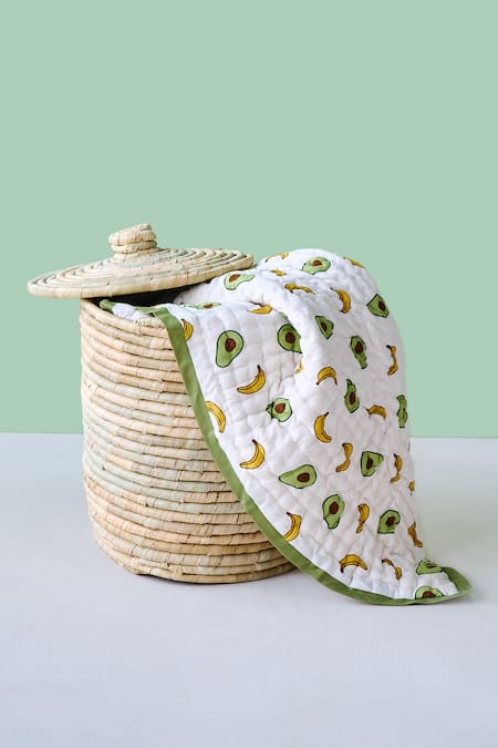 Jaipur Gate White Muslin Printed Avocado And Banana Baby Razai Online at Aza Fashions Jaipur Gate_White Muslin Printed Avocado And Banana Baby Razai_Online_at_Aza_Fashions