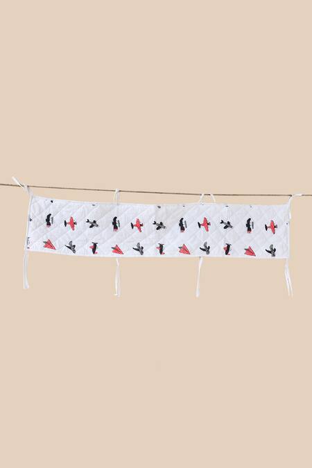Buy_Jaipur Gate_White Muslin Printed Jet Plane Baby Bed Bumper 2 Pcs Set_Online_at_Aza_Fashions