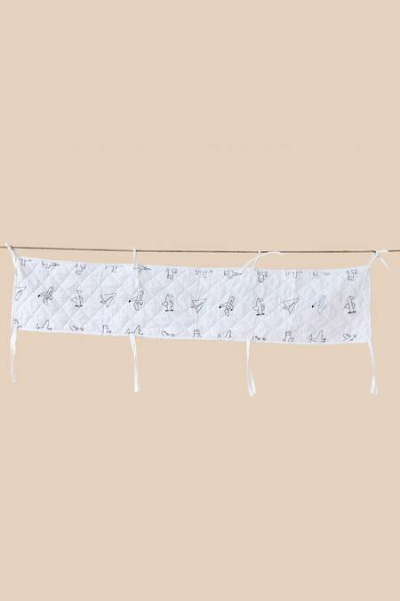 Shop_Jaipur Gate_White Muslin Printed Jet Plane Baby Bed Bumper 2 Pcs Set_Online_at_Aza_Fashions
