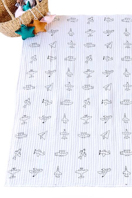 Jaipur Gate White Muslin Printed Jet Plane Baby Playmat Online at Aza Fashions Jaipur Gate_White Muslin Printed Jet Plane Baby Playmat_Online_at_Aza_Fashions
