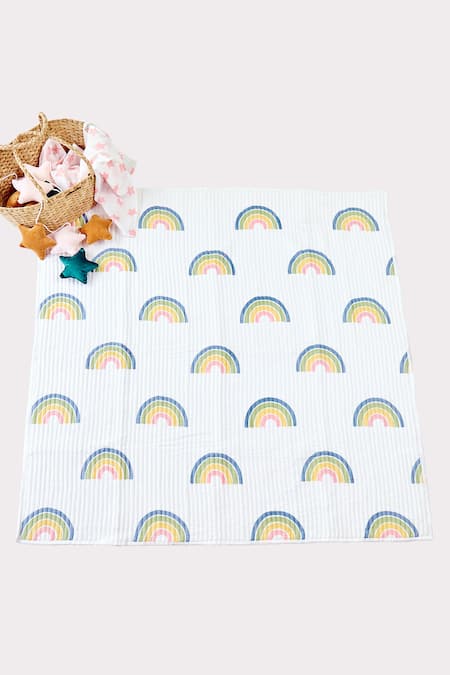 Jaipur Gate White Muslin Printed Reversible Rainbow Baby Playmat 