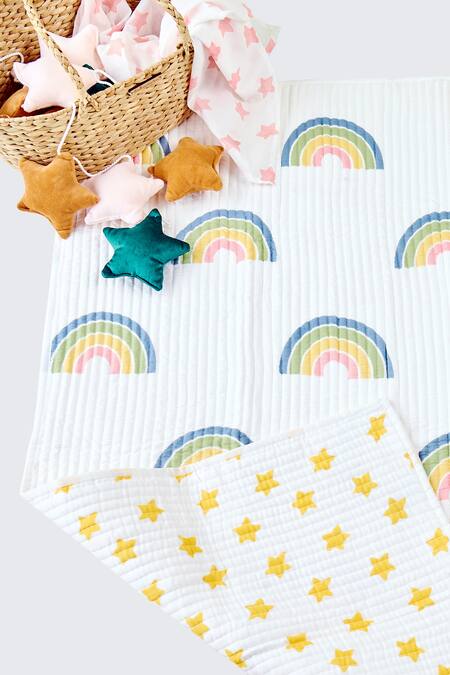 Jaipur Gate White Muslin Printed Reversible Rainbow Baby Playmat at Aza Fashions Jaipur Gate_White Muslin Printed Reversible Rainbow Baby Playmat_at_Aza_Fashions