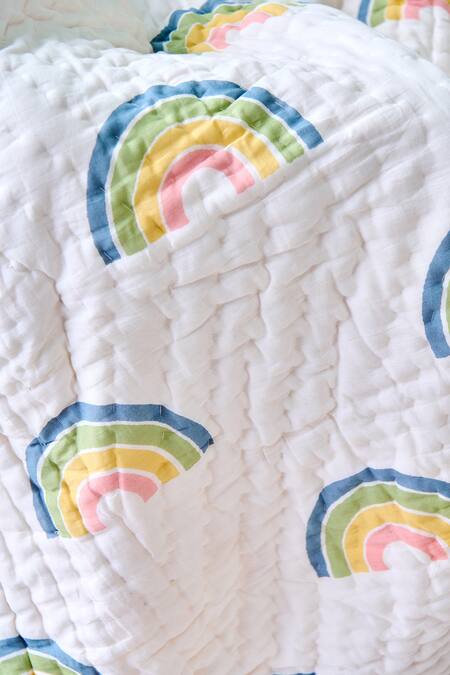 Jaipur Gate White Muslin Printed Reversible Rainbow Baby Razai Online at Aza Fashions Jaipur Gate_White Muslin Printed Reversible Rainbow Baby Razai_Online_at_Aza_Fashions