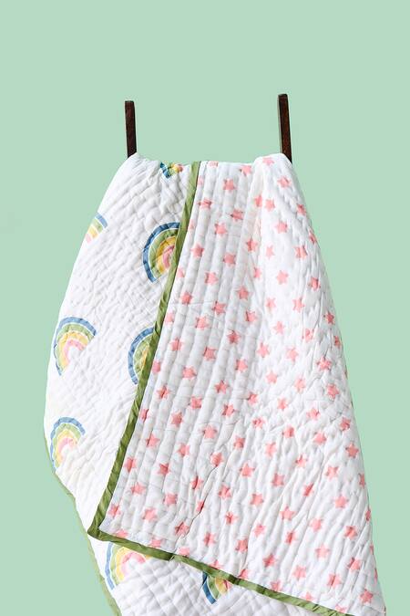 Buy Jaipur Gate White Muslin Printed Reversible Rainbow Baby Razai Online at Aza Fashions Buy_Jaipur Gate_White Muslin Printed Reversible Rainbow Baby Razai_Online_at_Aza_Fashions