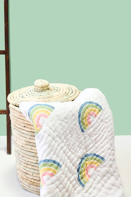 Jaipur Gate White Muslin Printed Reversible Rainbow Baby Razai at Aza Fashions Jaipur Gate_White Muslin Printed Reversible Rainbow Baby Razai_at_Aza_Fashions