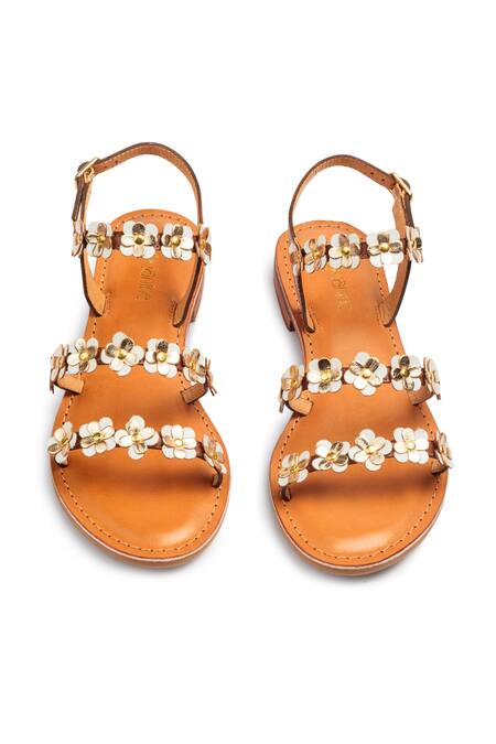 Buy_Nine By Janine_Gold Embellished Strap Flats _Online_at_Aza_Fashions