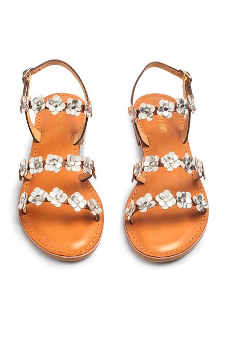 Buy_Nine By Janine_Silver Embellished Calytrix Cut Out Strap Flats _Online_at_Aza_Fashions