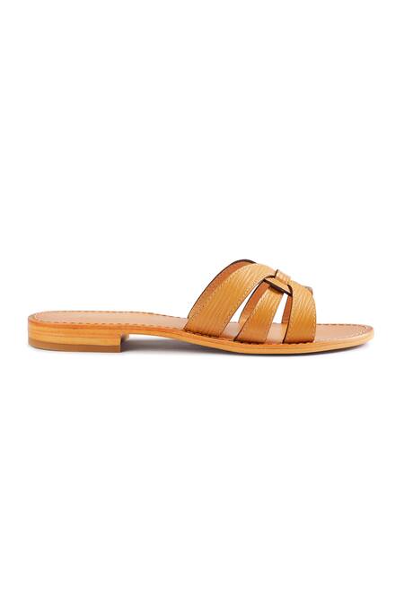Nine By Janine_Brown Textured Celeste Broad Strap Flats _Online_at_Aza_Fashions