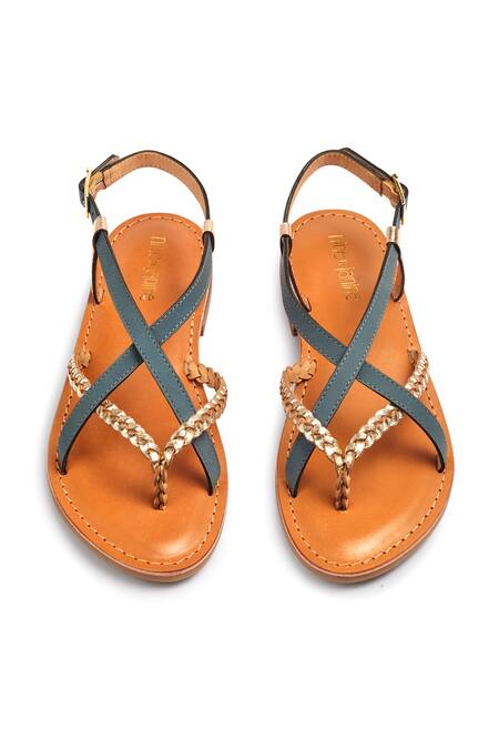 Buy_Nine By Janine_Blue Estella Braided Strap Flats _Online_at_Aza_Fashions