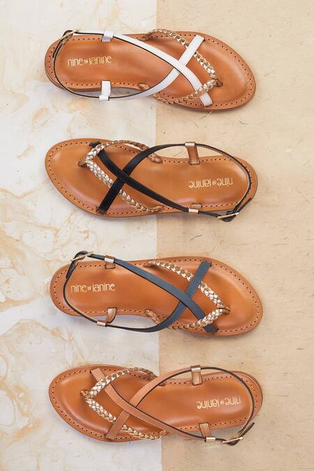 Shop_Nine By Janine_Blue Estella Braided Strap Flats _Online_at_Aza_Fashions