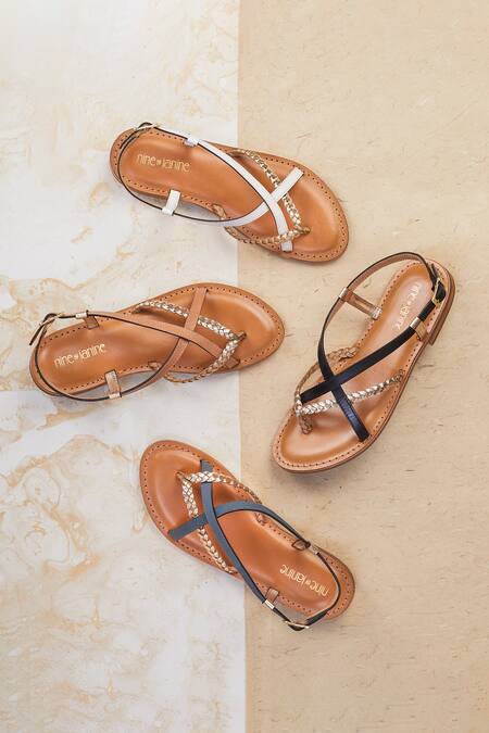 Buy_Nine By Janine_White Textured Braided Cross Strap Flats _Online_at_Aza_Fashions