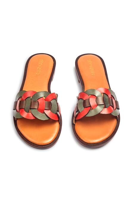 Buy_Nine By Janine_Red Textured Maia Hoop Intertwined Flats _Online_at_Aza_Fashions