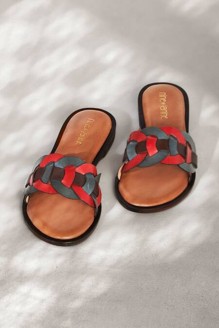 Shop_Nine By Janine_Red Textured Maia Hoop Intertwined Flats _Online_at_Aza_Fashions