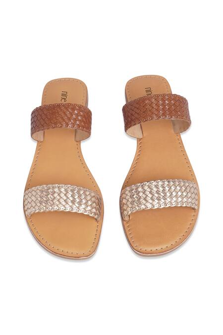 Buy_Nine By Janine_Gold Textured Genuine Leather Flats _Online_at_Aza_Fashions
