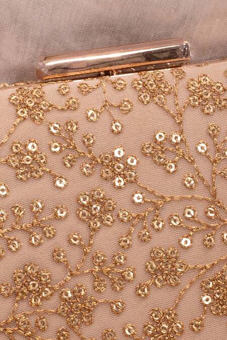 Shop_Amyra_Beige Embroidery, Sequins Embellished Box Clutch _Online_at_Aza_Fashions