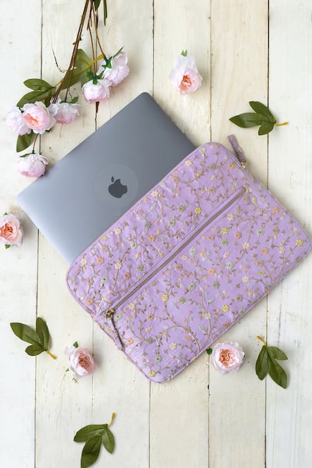 Buy_Amyra_Purple Blossom Embroidered Laptop Sleeve