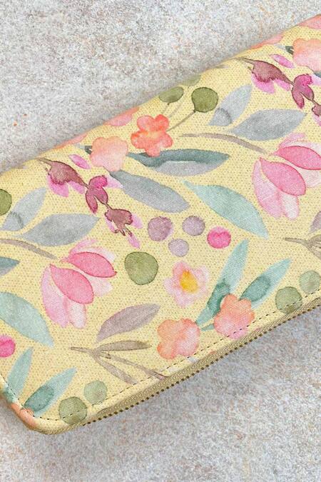 Amyra_Yellow Cynthia Floral Print Wallet _Online_at_Aza_Fashions